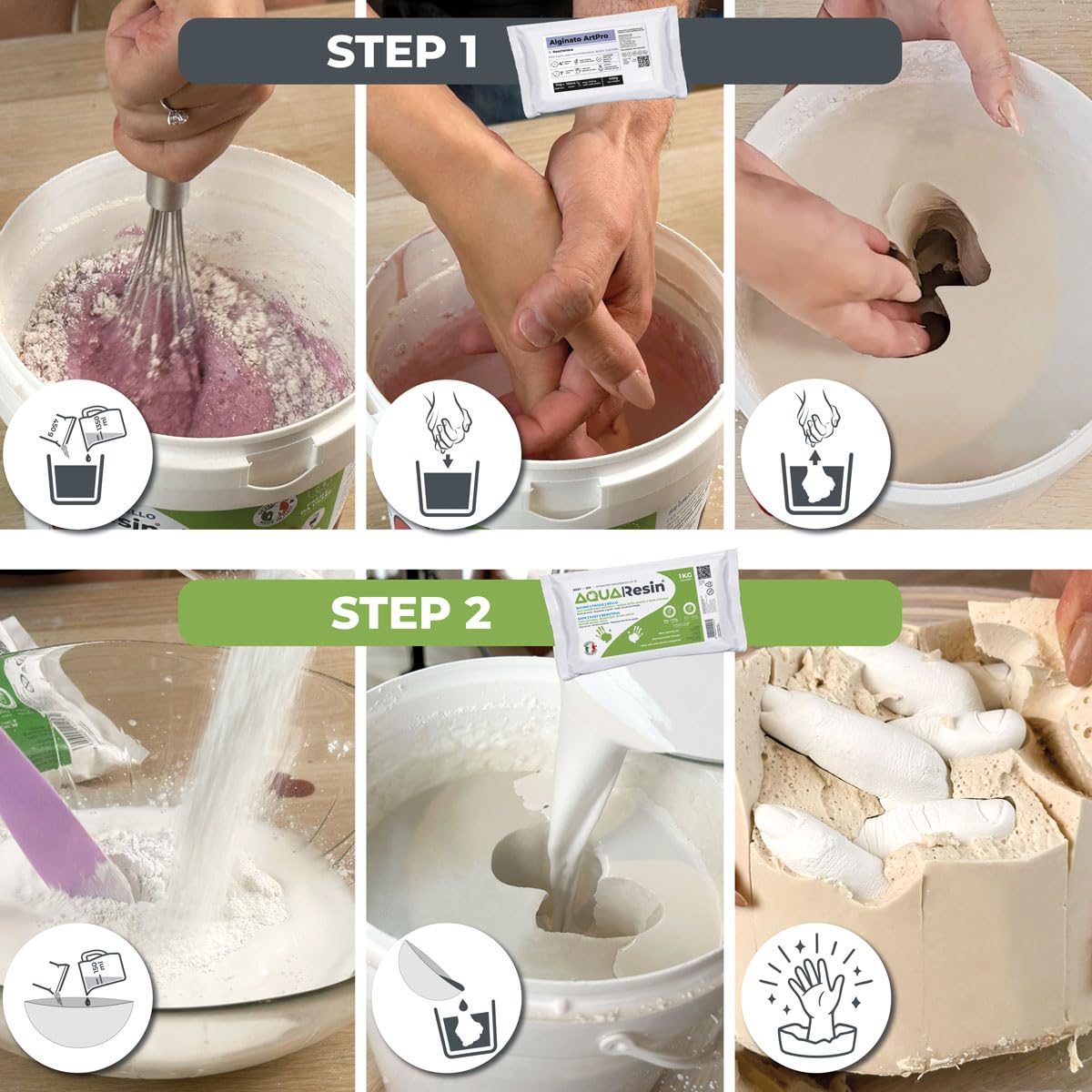 Reschimica Kit Calco Mani Coppia e Famiglia Made in Italy LOVE CAST KIT | Con Alginato Atossico e Gesso Ceramico, Scultura 3D di Mani e Piedini Neonati, Idea Regalo Originale, Romantica e Fai da Te