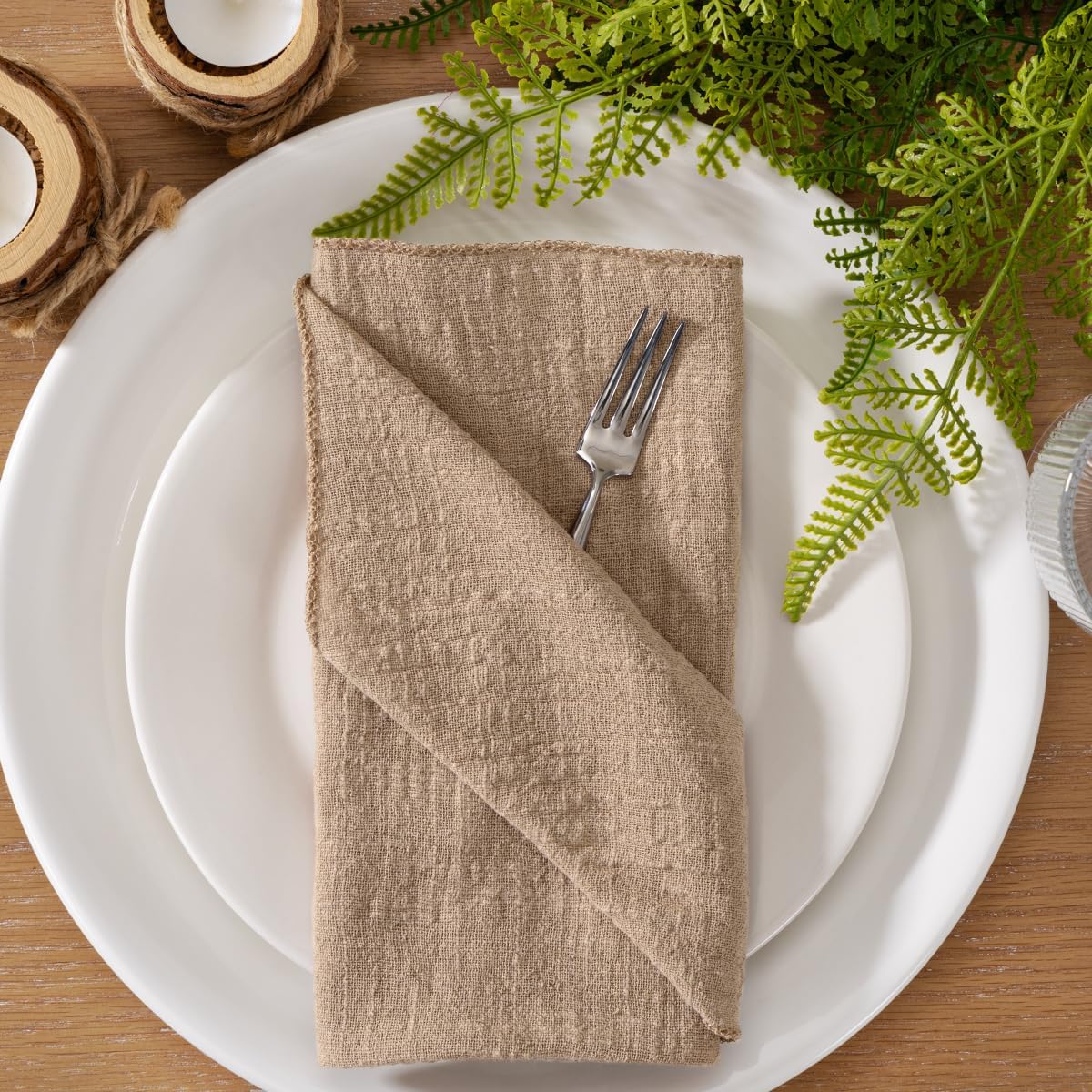 MLMW Boho Napkins Cloth Set of 6 Nude Brown Table Linen Dinner Fabric Cloth Napkins Bulk Washable 16.5