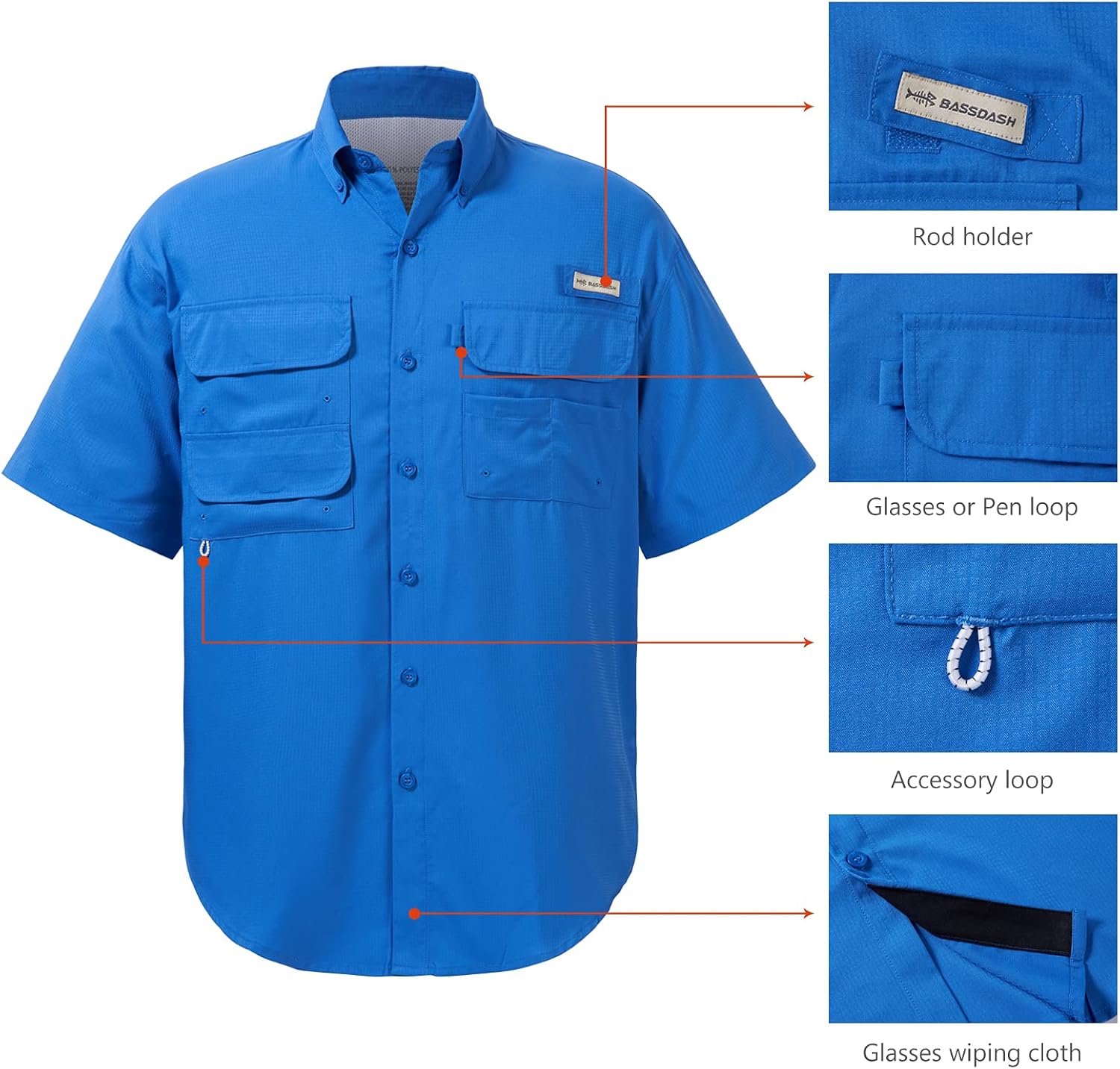 BASSDASH UPF 50 Men’s Fishing Dress Shirt Button Down Woven Short Sleeve Outdoor - Image 3