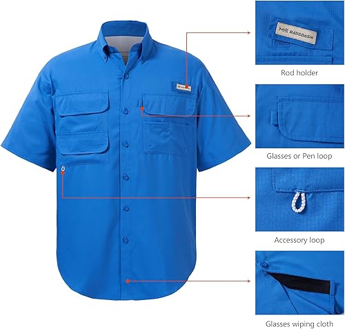 Miniatura 15 de BASSDASH UPF 50 Camisa de vestir para pesca de manga corta con botones para hombre, tejida, de manga corta, para exterior