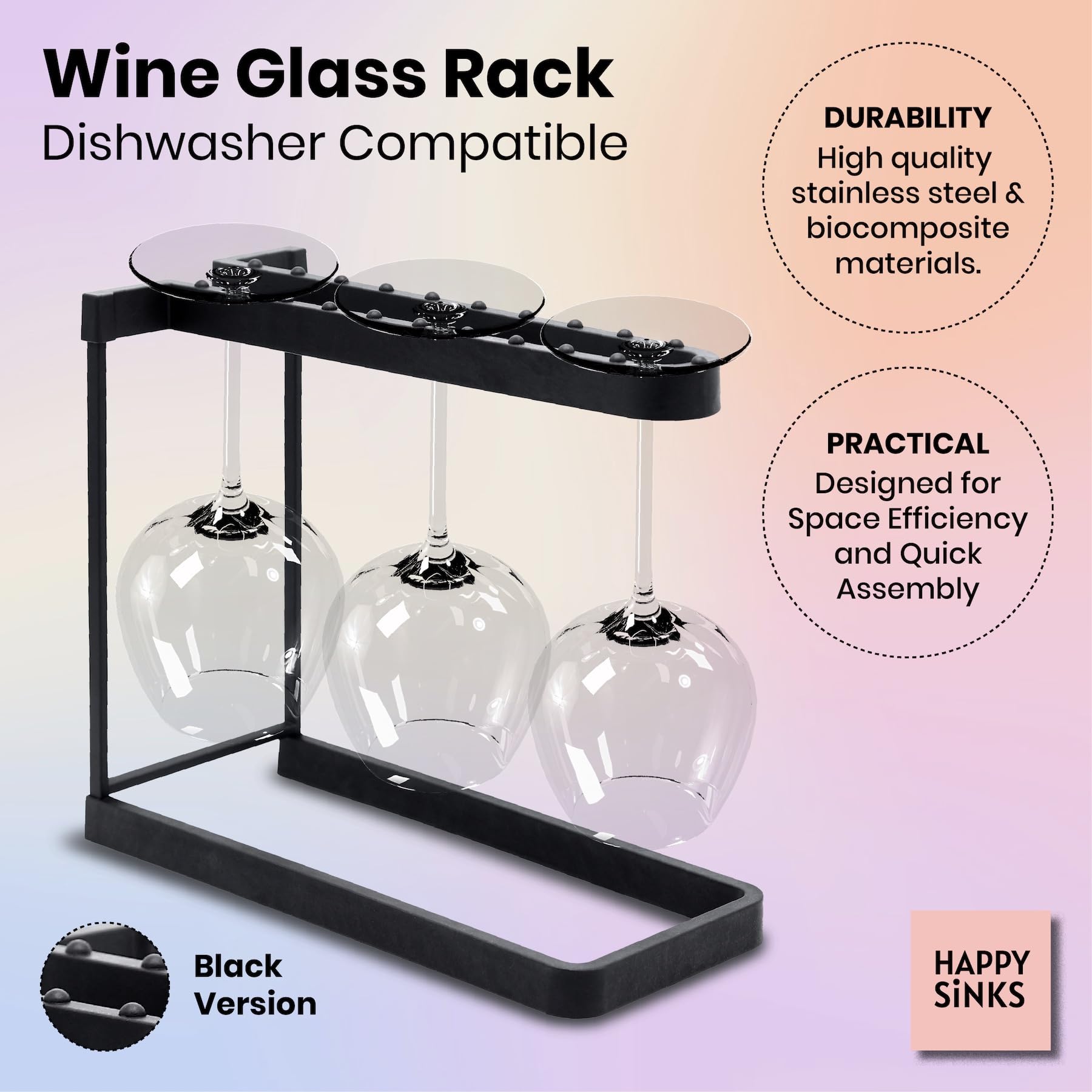 Portabicchieri Da Vino Happy Sinks - Per Lavastoviglie, Design Elegante, 3 Posti - Foto 2