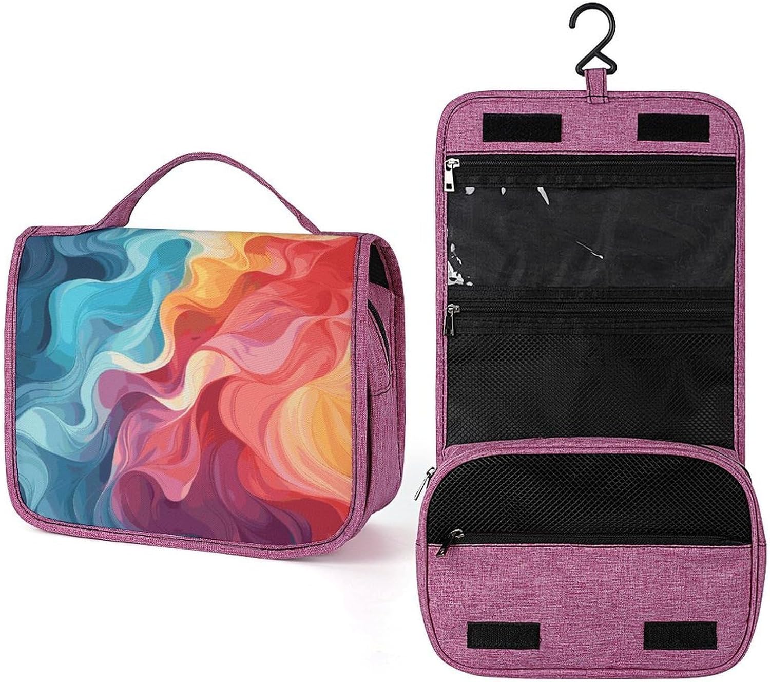 Hanging Rainbow Color Abstract Illustration Toiletry Bags Waterproof Makeup Bag with Hanging Hook Cosmetic Bags for Women Bathroom Storage Bag Portable Makeup Pouch Travel Makeup Organizer