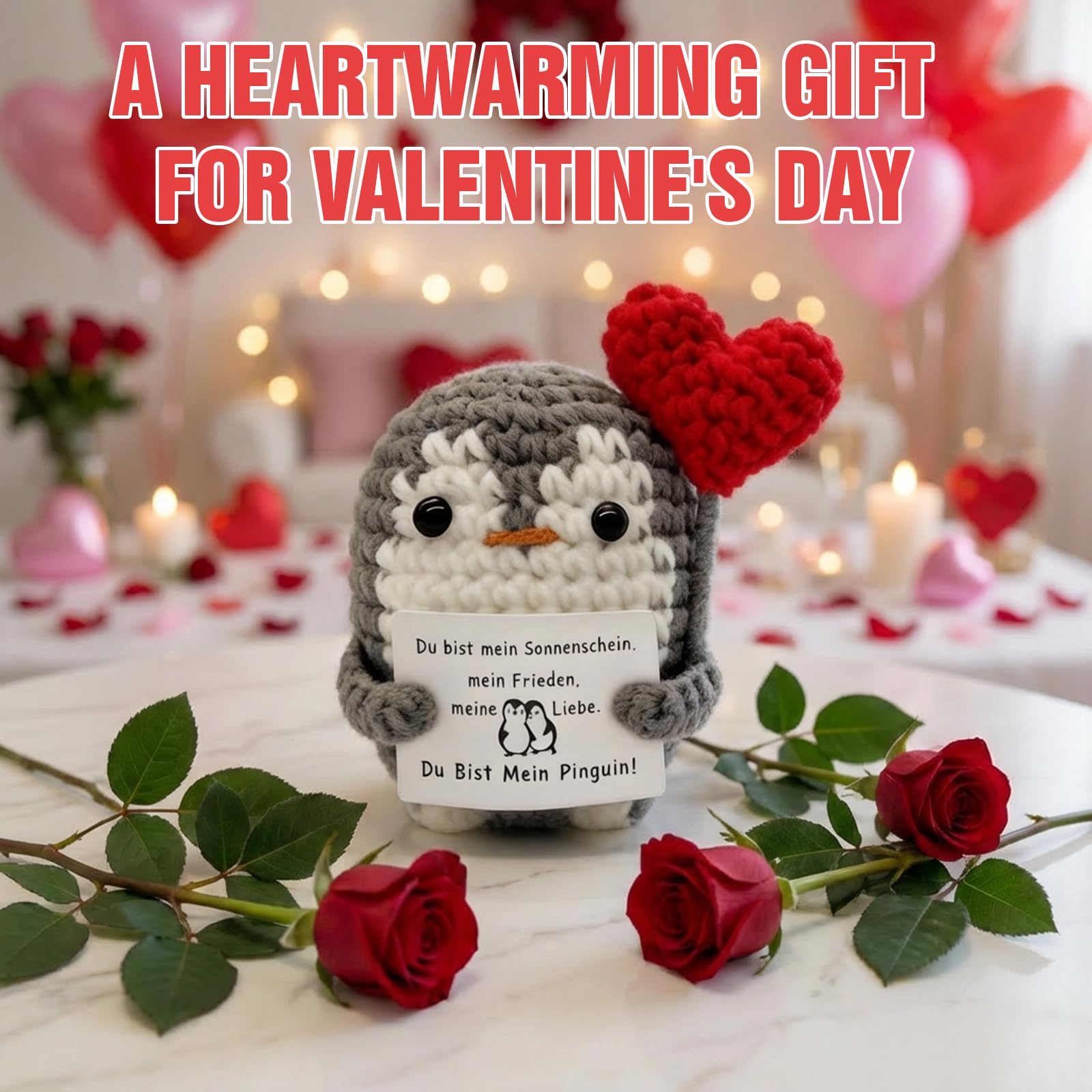 Pingüino Amado Positivo, Regalo Original y Divertido, Regalos de San Valentín, Cumpleaños y Fiesta, para Niña Niño Mujer Hombre Hermano Hermana Amigo, Sorpresa Oficina Compañero