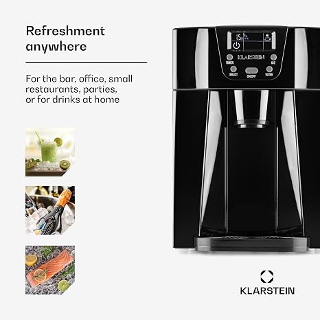 Klarstein 2L Small Ice Maker Machine, Counter Top Ice Machine For Home and Kitchen, Fast Operation, Makes 12 kg of Bullets, Dispenses Cold Water, Safety Alarms, Countertop Cube Maker