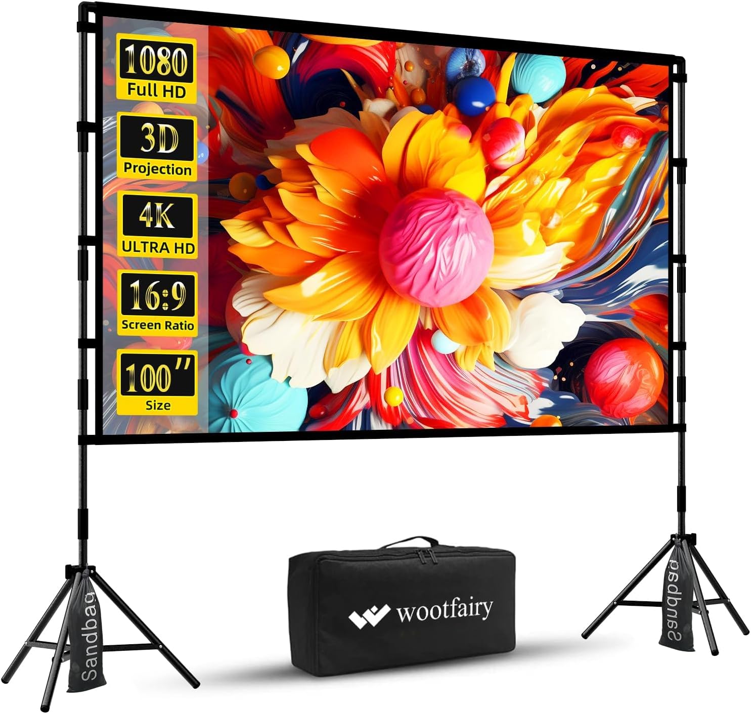 Pantalla Proyector 100 pulgadas 16:9 4K HD con Trípode Portátil