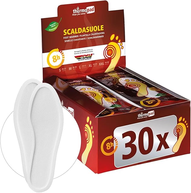 Thermopad ocieplacze do butów w rozm. S, L, XL (36-46)  oryginalny produkt: 30 par wkładek ocieplających (wkładka) do 8 godzin ciepła I natychmiastowe zastosowanie wkładki ocieplacze do stóp I ekstra ciepła do i