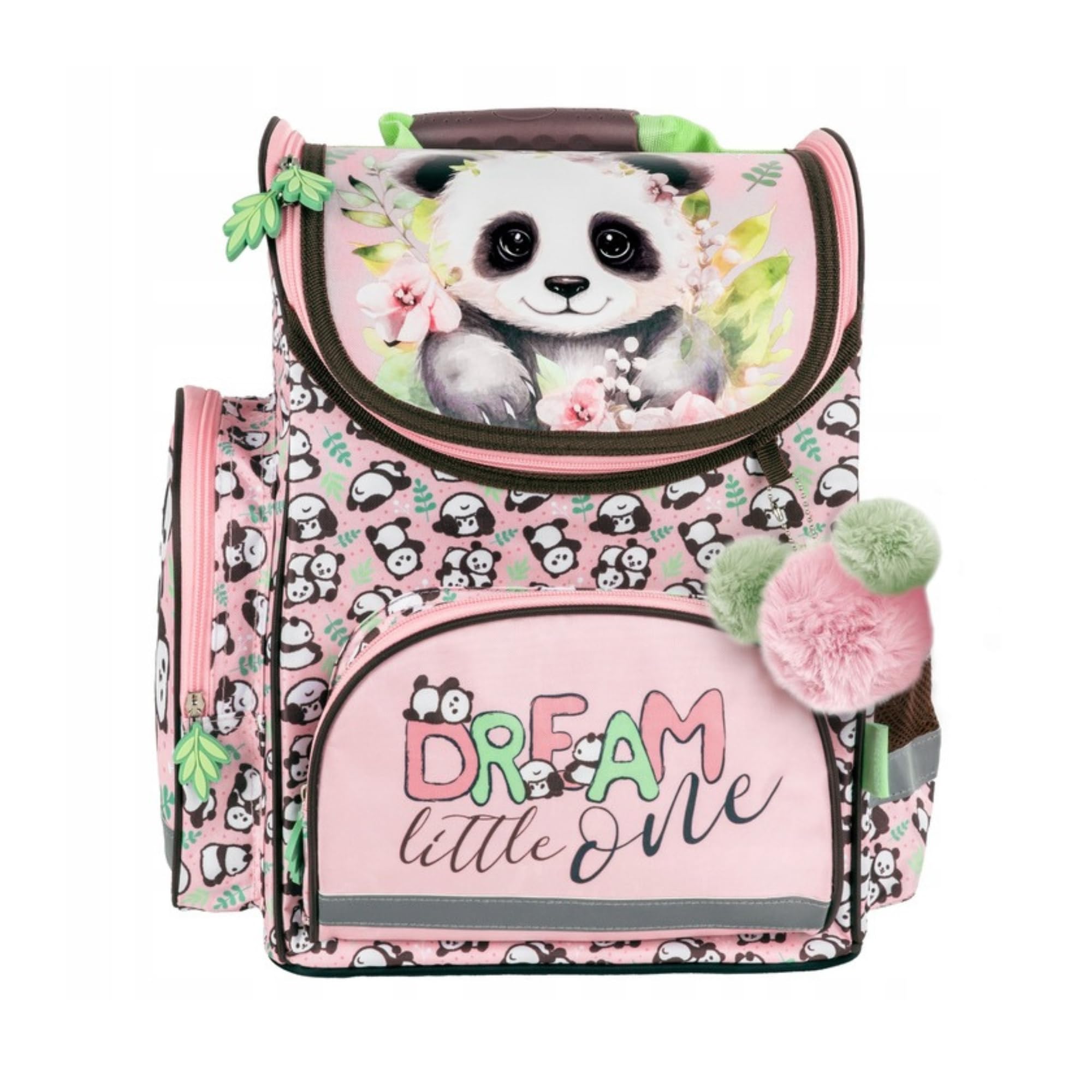 Goldkids - Schulranzen für Jungen und Mädchen, 15er-Set - Schul-Rucksack für Kinder mit Federmäppchen - Schuhbeutel Trinkflasche und Brotdose - Panda Motiv - 1-3 Klasse
