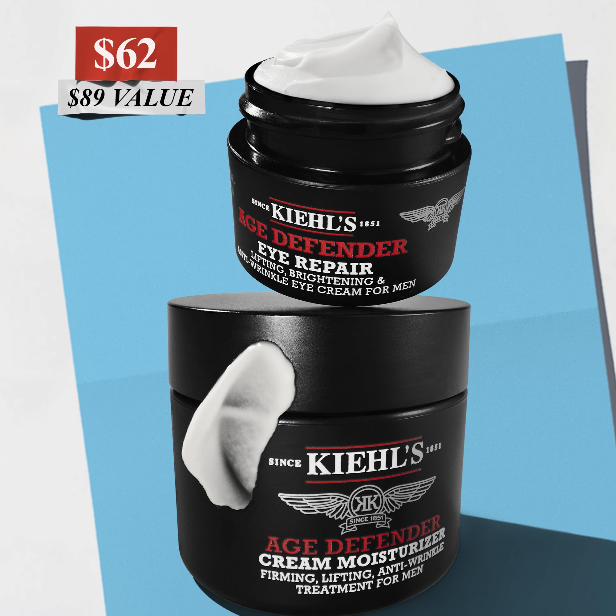 Kiehl's Age Defender Men's Skincare Routine Gift Set, $89 Value, Anti-Aging Kit Including Face Lotion And Eye Cream, Reduces The Appearance Of Dark Circles And Wrinkles, Rejuvinates and Firms Skin