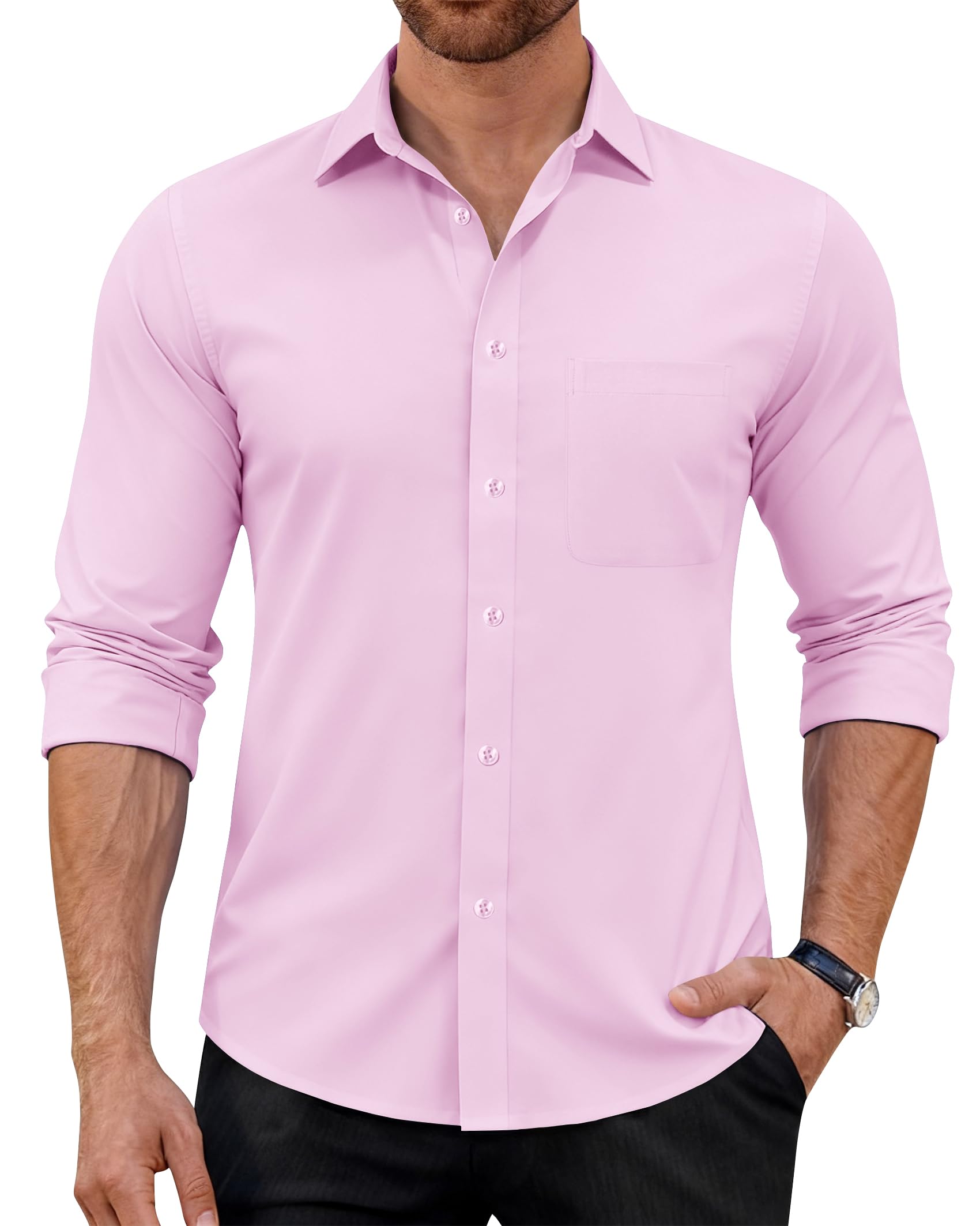 J.VER Herren Hemd Langarm Business Casual Hemden Knitterfreies Stretchhemd Regular Fit Freizeithemd Bügelfrei Unifarben Anzughemd Button Down Oberhemden