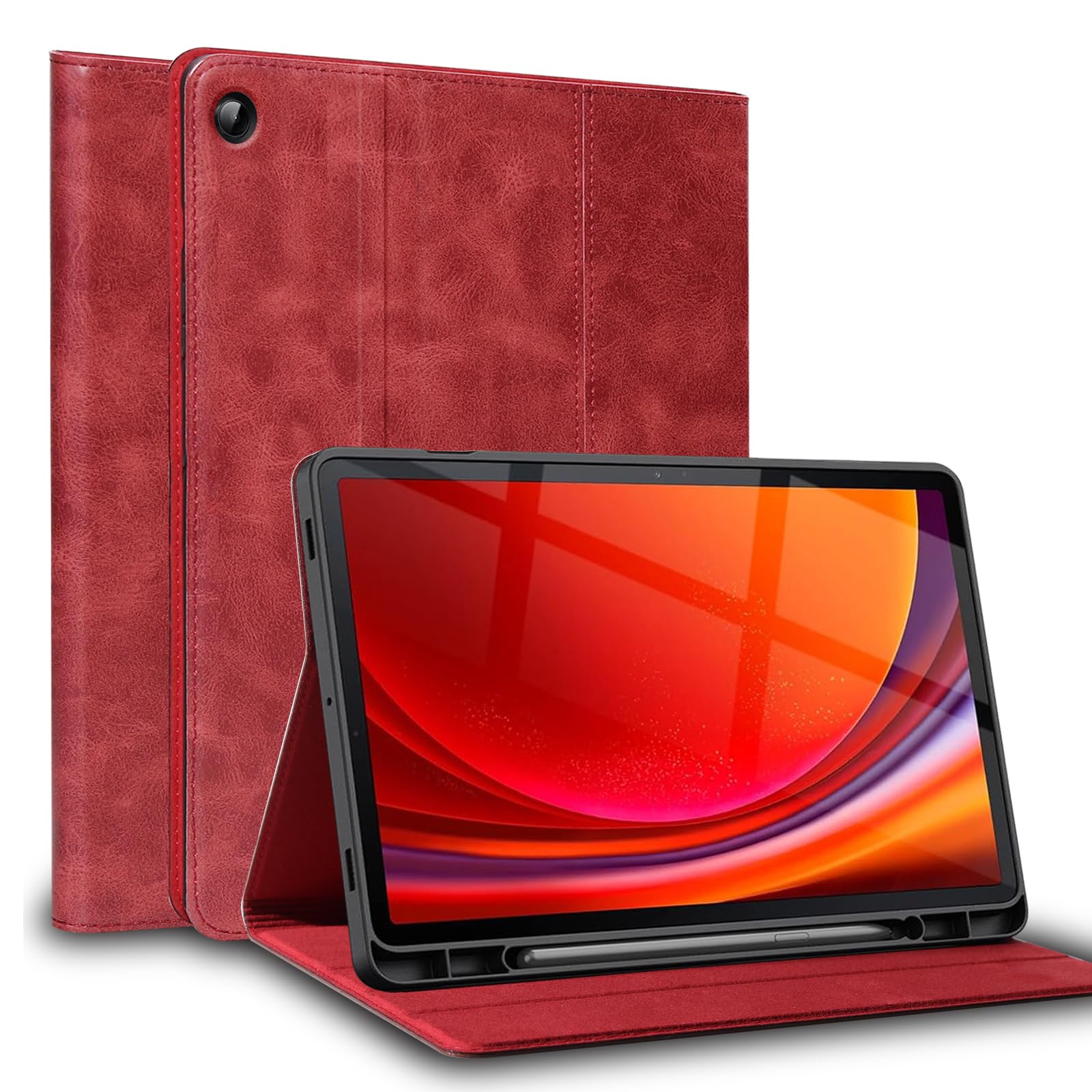 Leather Case for Samsung Galaxy Tab A9 8.7 inch 2023 Folio Cover Red A9 8.7 inch