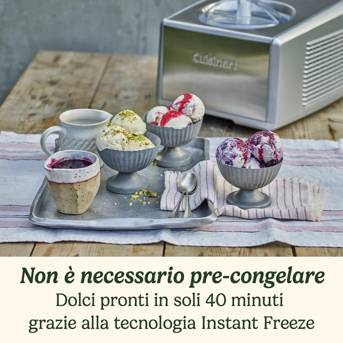 Cuisinart ICE100E Gelatiera con Compressore Integrato, Capacità 1,5 litri, auto-refrigerante, 2 Palette Incluse, Funzione Mantieni Freddo, Ideale per Gelati Sorbetti e Frozen Yogurt
