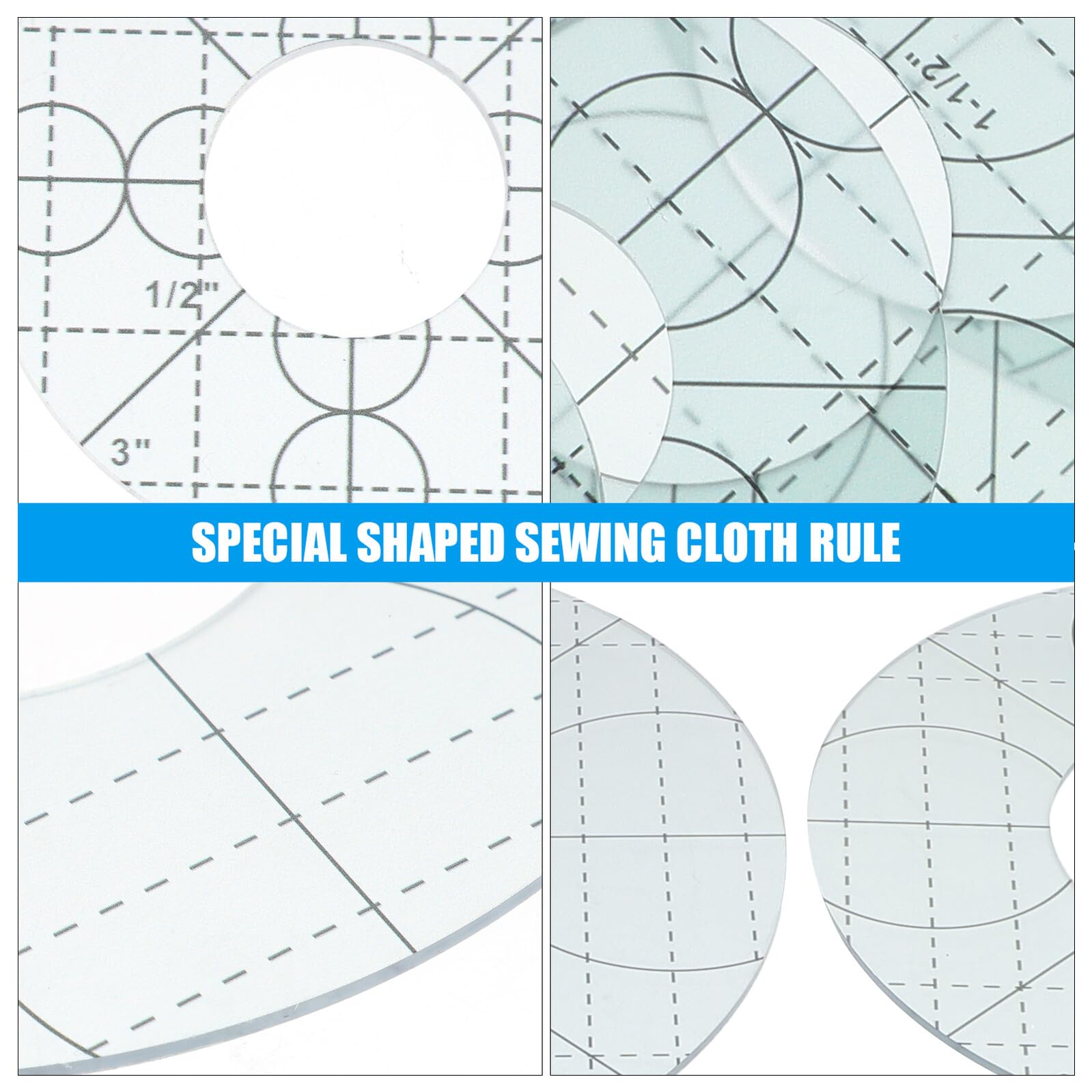 Healeved Righello Patchwork in Acrilico 5 Pezzi, Template Cerchio per Quilting Sicuro e Portatile, Strumento per Cucito e Ricamo
