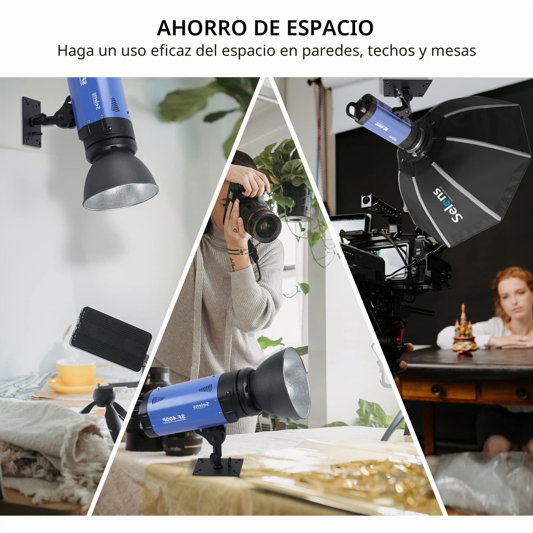 Selens Soporte de pared con tabique de 12 cm de altura, soporte de metal para estudio fotográfico, vídeo, iluminación de flash, luz monolight, techo o pared