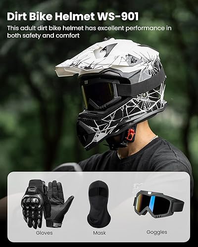 Miniatura 2 de ILM - Cascos para bicicleta de tierra para adultos, hombres y mujeres, para motocross, ATV, todoterreno, con gafas, guantes, máscara, modelo DOT