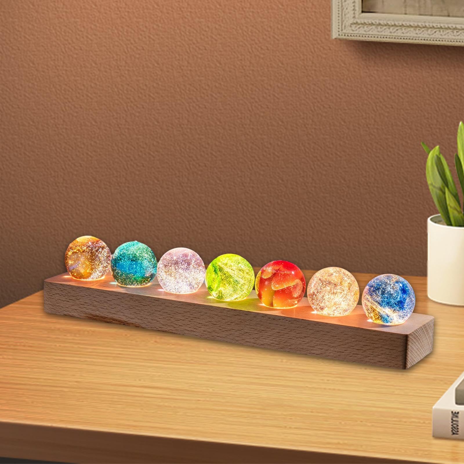 predolo Luce Notturna a Sfera di Vetro, Lampada Notturna a LED USB, Lampada Decorativa, Base rettangolare
