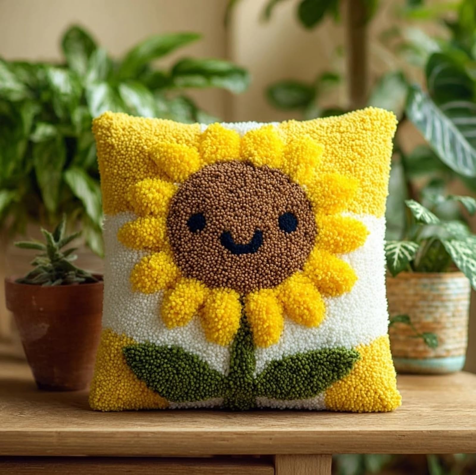 AxiangziK Latch Hook Pillow Craft Kit,Sunflower Flowers 43x43cm/17x17Inch,Complete Starter Kit for Beginners & Craft Enthusiasts