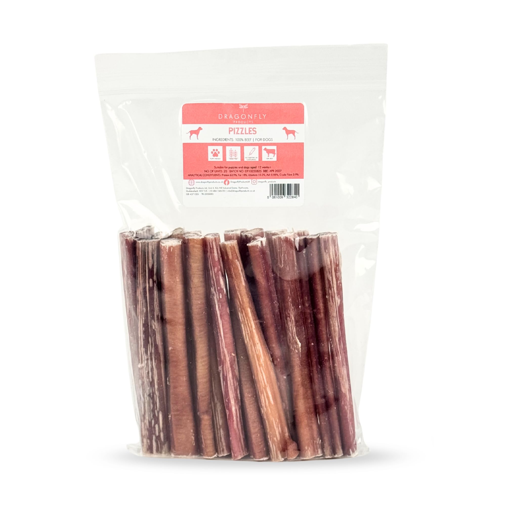 Dragonfly Products Bully Sticks for Dogs & Puppies, Air-Dried Beef Pizzle