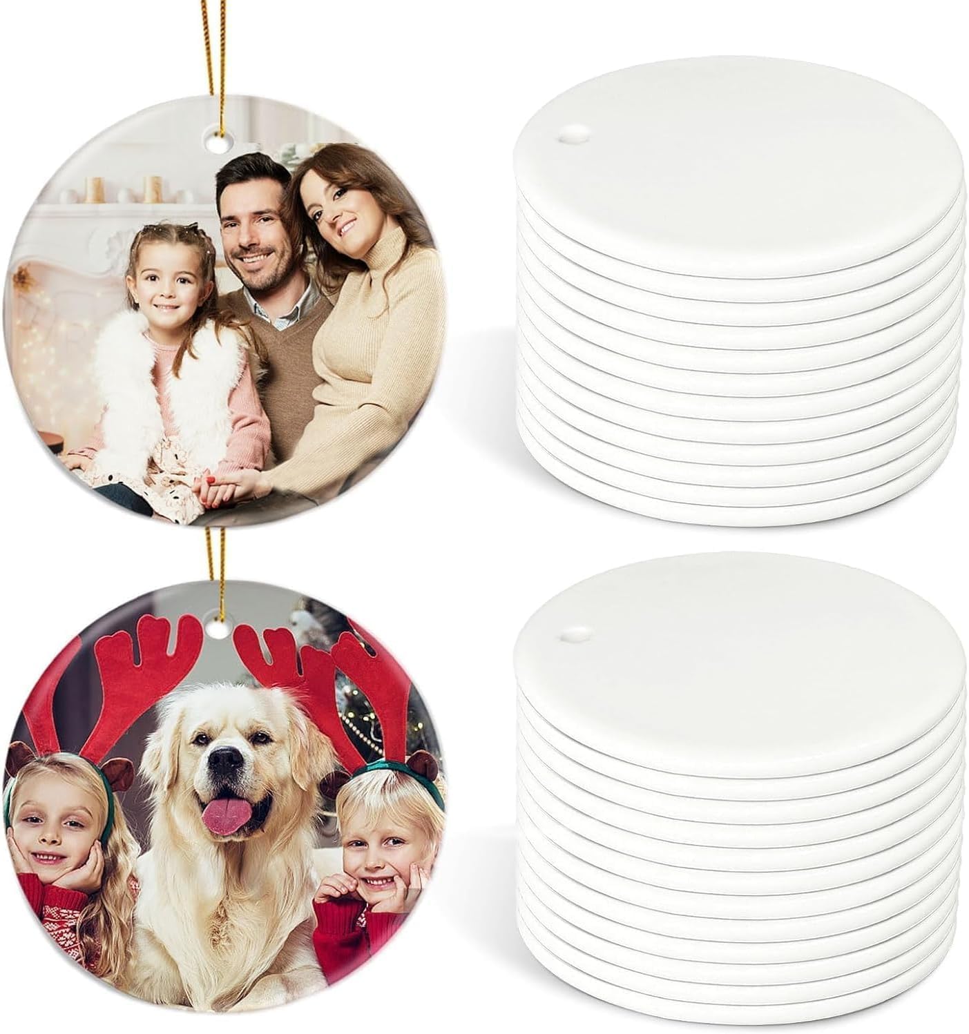 Christmas Tree Decorations Sublimation Ceramic Ornaments Sublimation Ornament Blanks Bulk Ceramic Discs Ornament for Heat Press Printing Round Porcelain for Women Man (Round, 25)