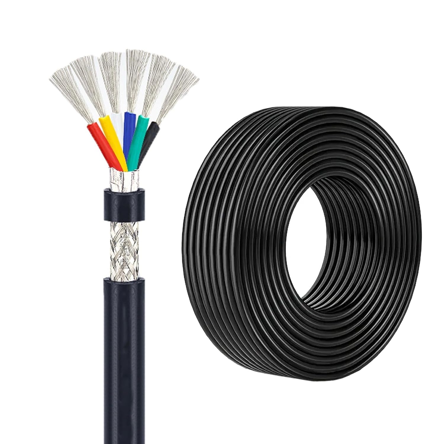 26 AWG 9 Conductor Shielded Wire, 100FT Hookup Cable – Tinned Copper, PVC Jacket, UL Certified Low Voltage