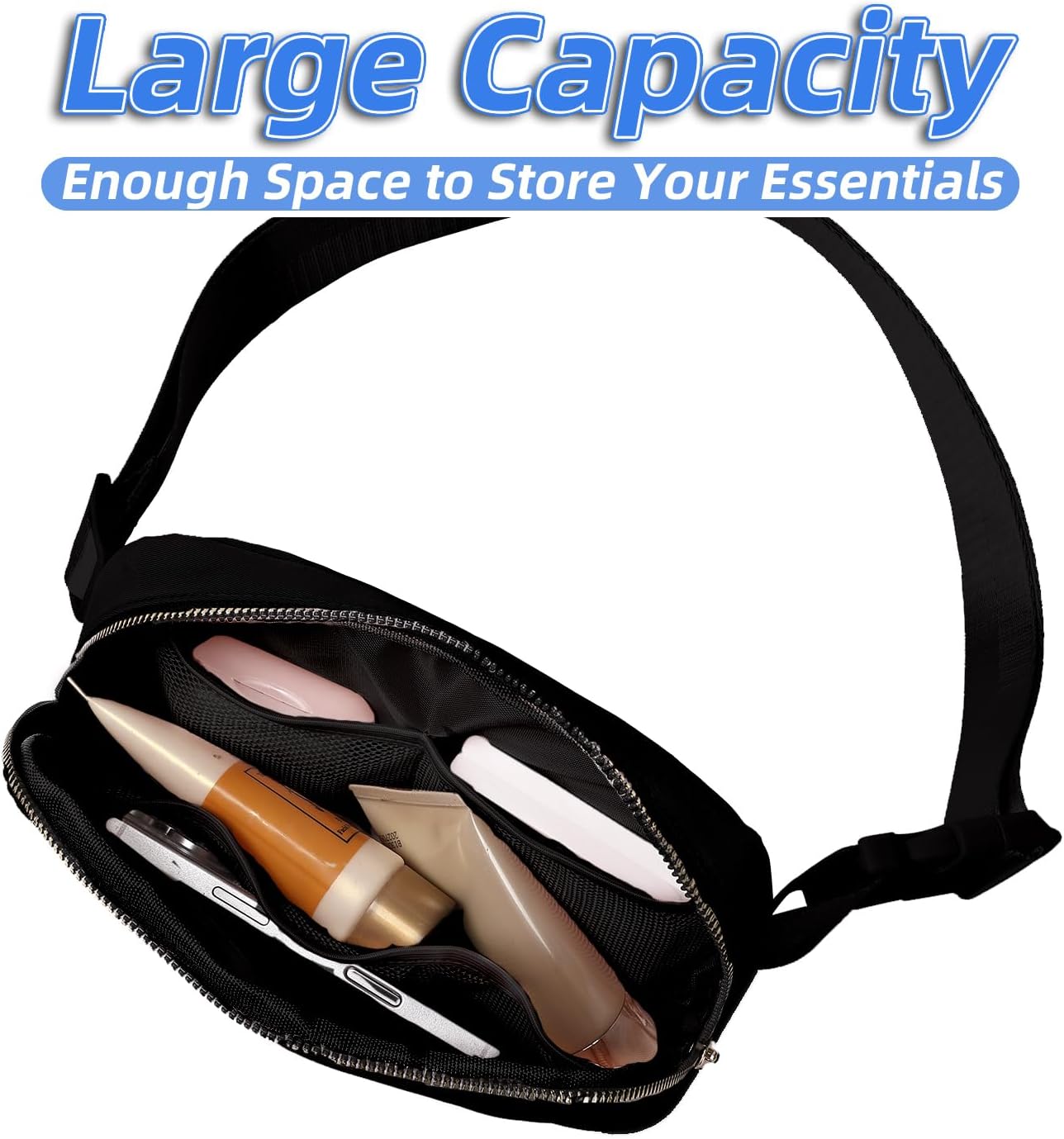 Belt Bag for Women, Cross Body Fanny Pack Fashion Waist Packs Everywhere Belt Bag with Adjustable Strap Gifts for Teen Girls Women Men (Black) - Image 4