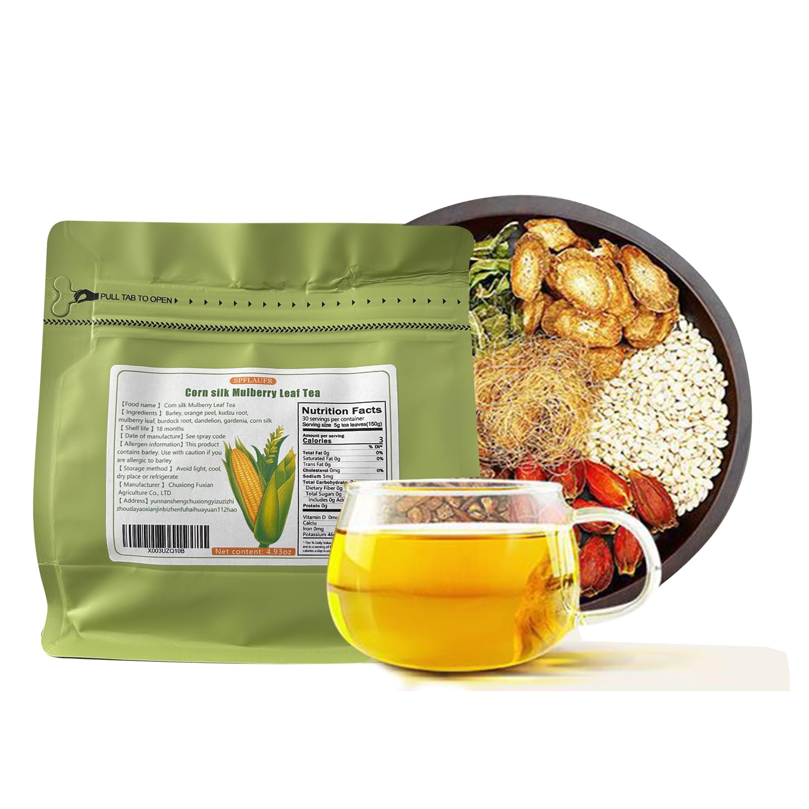 kudzu root, Corn silk teabag 5.3oz .Orange peel, barley, mulberry leaf, Taraxacum, gardenia150g