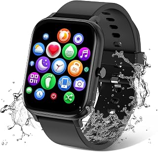 TORJALPH TJ37 IP68 Waterproof Smartwatch for Men Women - 1.83" Touch Screen Fitness Tracker Heart Rate Sleep Monitor Android iOS Black