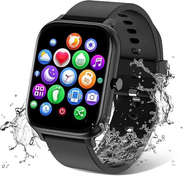 Smart Watch para hombre y mujer compatible con iPhone Samsung Android, pantalla táctil completa de 1.69 pulgadas, resistente al agua IP68, monitor de actividad Bluetooth, frecuencia cardíaca/sueño (Negro)