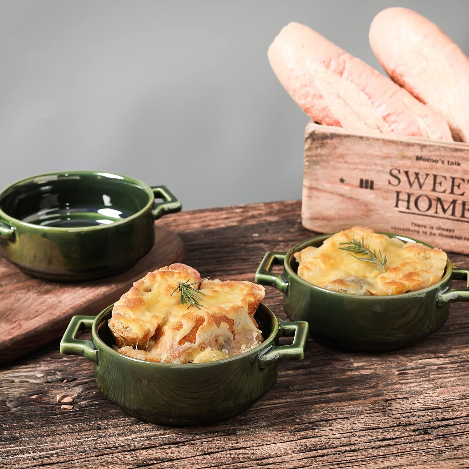 Lot De 4 Bols à Soupe à L'Oignon Français Avec Poignées - 780ml, Céramique Résistante, Micro-ondes & Lave-vaisselle (Bleu)