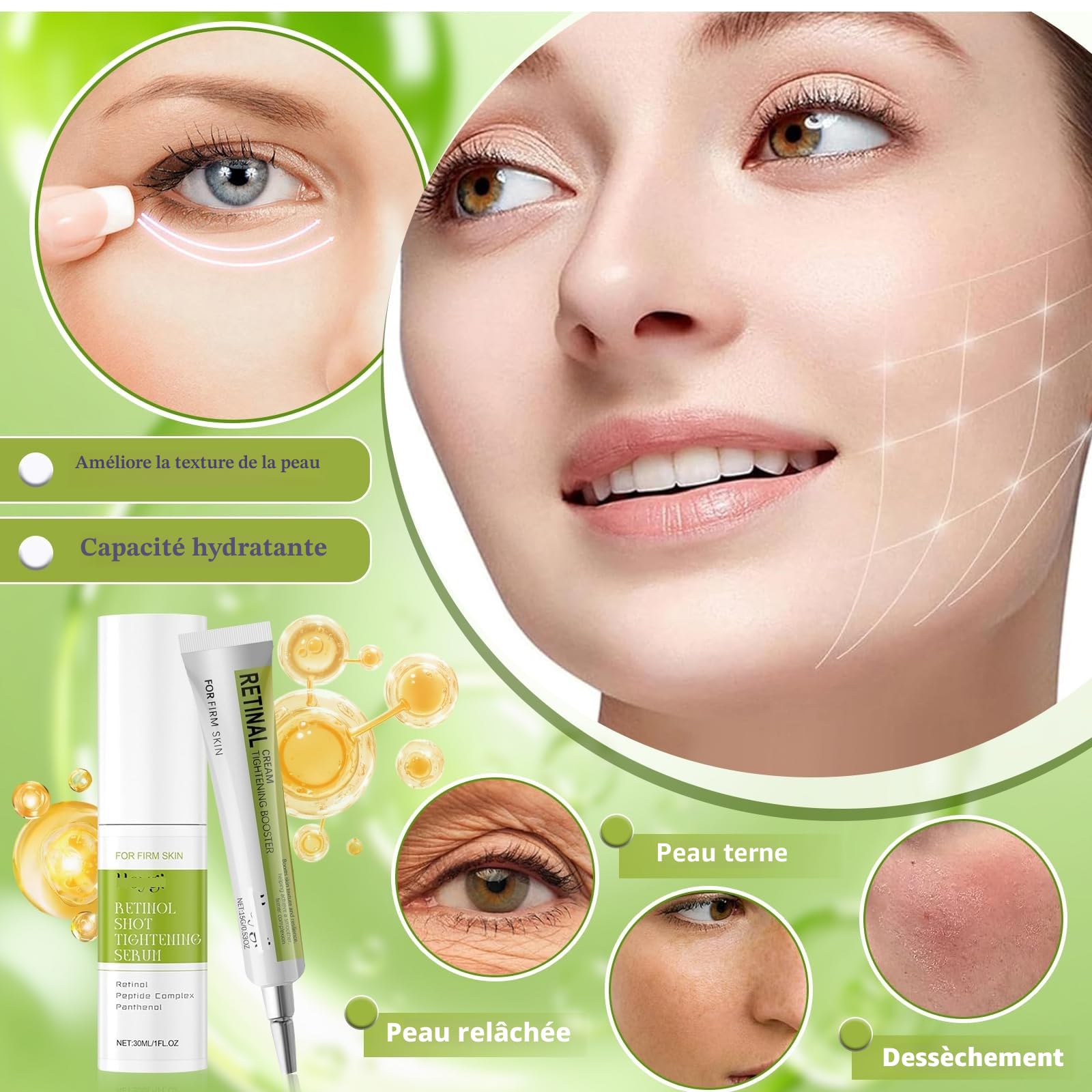 2 Pièces Retinol Shot Sérum, Retinol Tightening Booster, Crème Sérum Raffermissante au Rétinol, Rétrécit les Pores, Réduit les Ridules, Convient à Tous les Types de Peau | Crème Sérum Raffermissante au Rétinol, Réduit les Ridules, Convient à Tous les Type