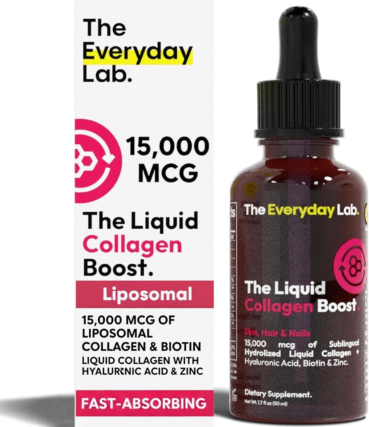 Liposomal Collagen Drops with Hyaluronic Acid & Biotin – Liquid Collagen for Skin, Hair & Nails – Biotin & Zinc Supplement for Men & Women, 30-Day Supply (50ml)