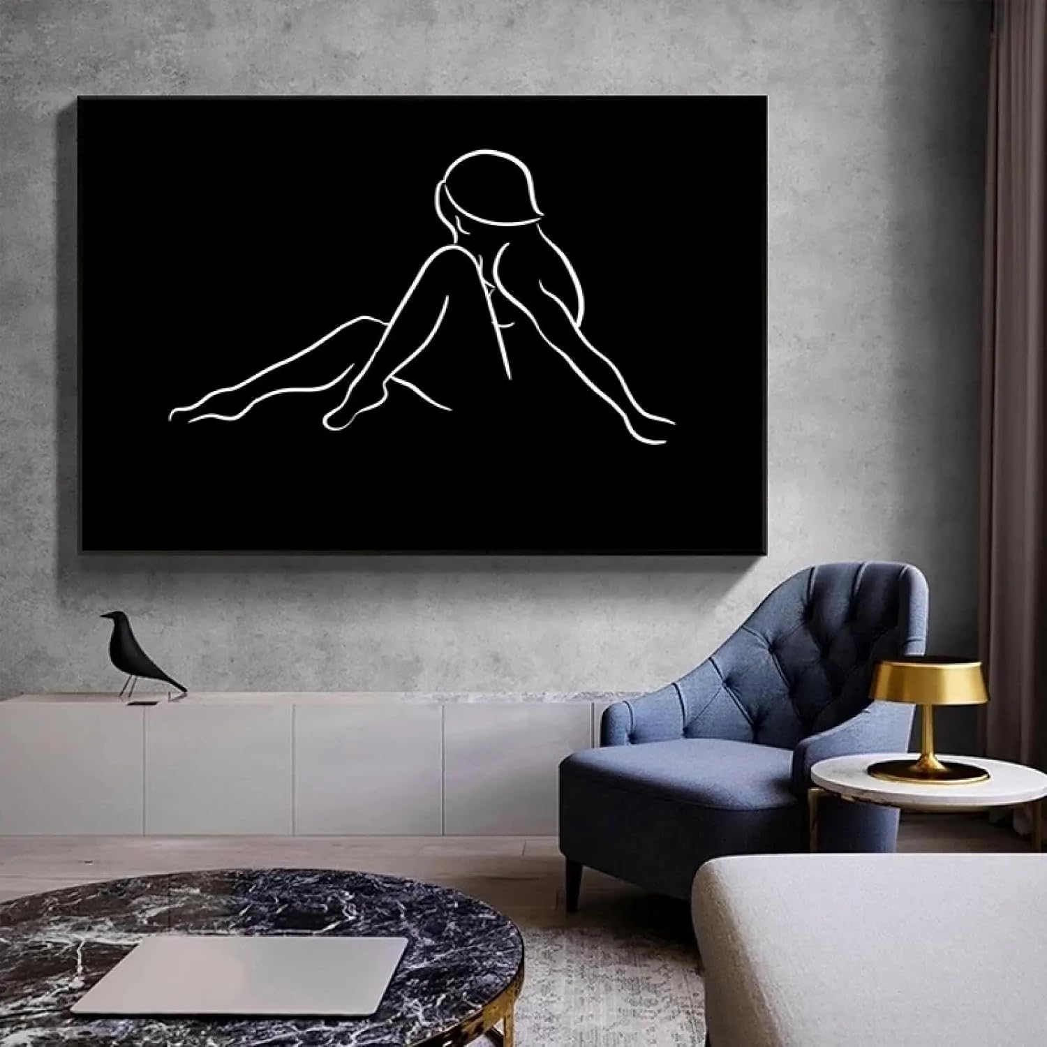 TONGYINLI Abstract Black Women Sexy Body Art on Canvas Wall Posters Prints Picture Oil Painting for Living Room Home Wall Decor 80x120cm Frame