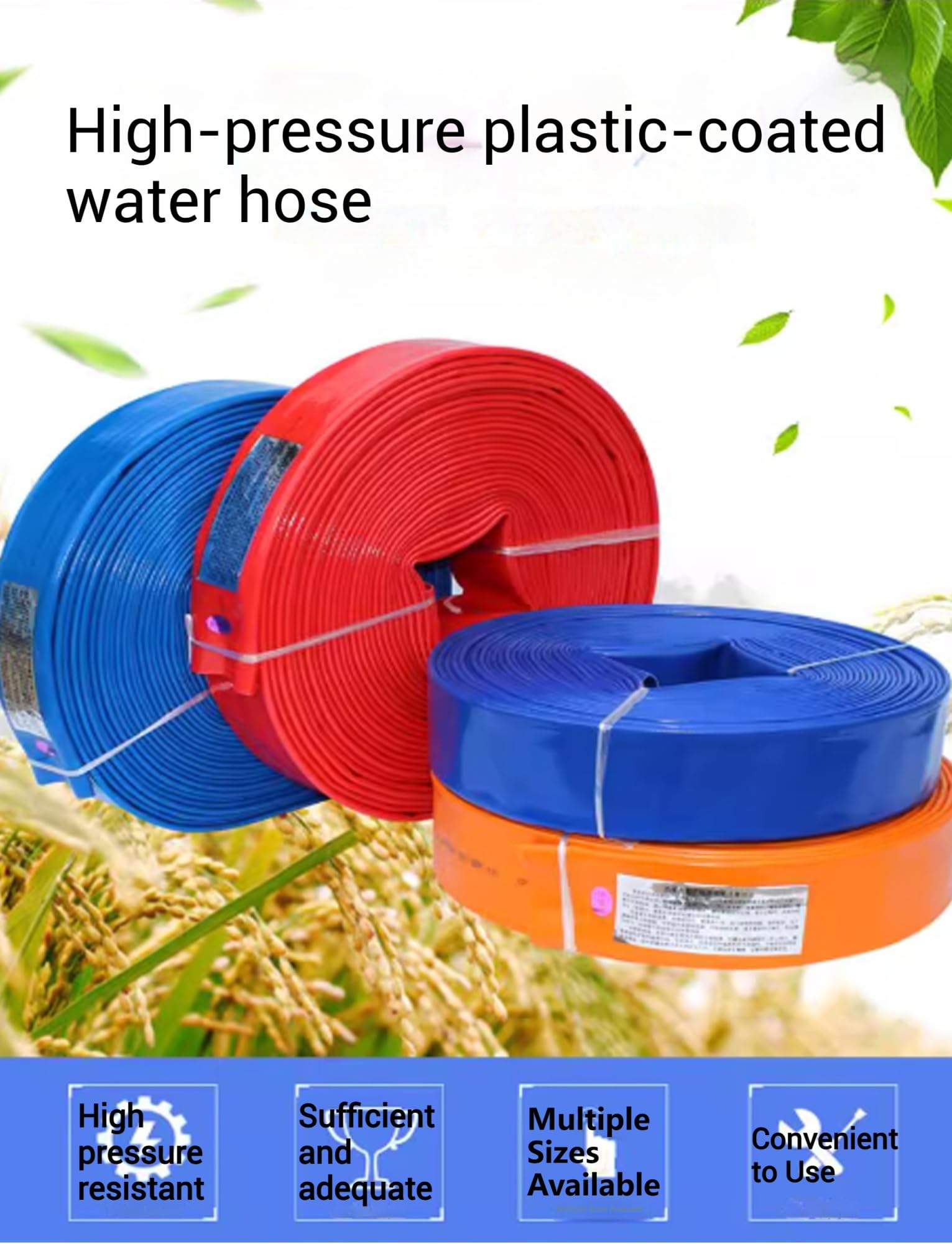 Manguera de retrolavado de PVC resistente, descarga plana, resistente a la intemperie y a las explosiones para transferencia de agua y drenaje con conector y abrazadera (20 m, 2.5 pulgadas)