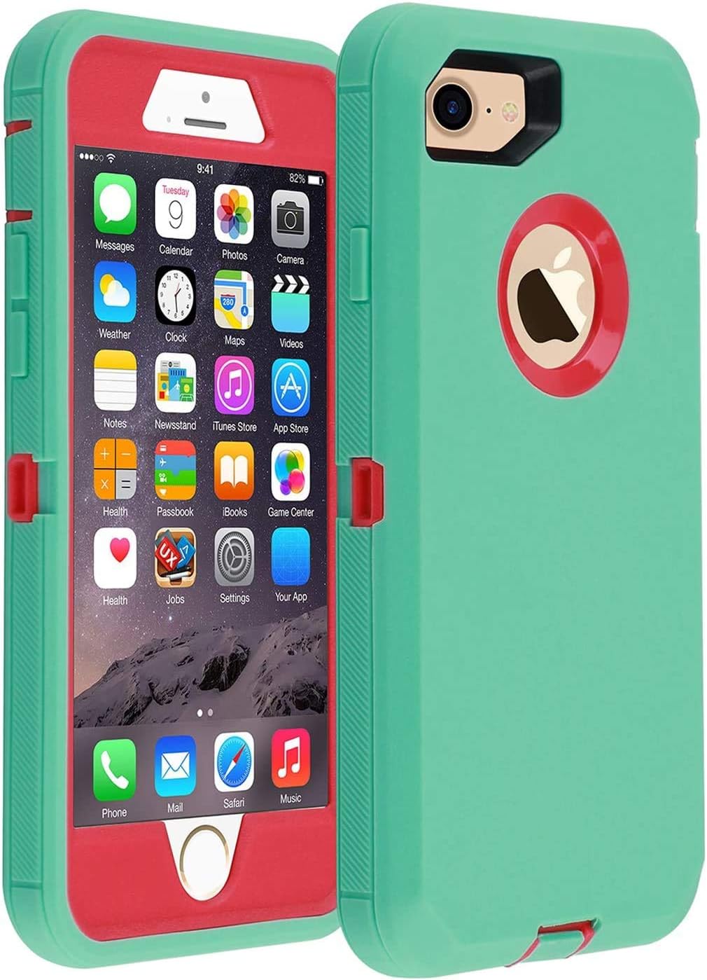 Co-Goldguard Case for iPhone 7 Heavy Duty iPhone 8 Cover Durable 3 in 1 Built-in Screen Protector Hard Cover Dust-Proof Shockproof Drop-Proof Shell (Teal Pink)