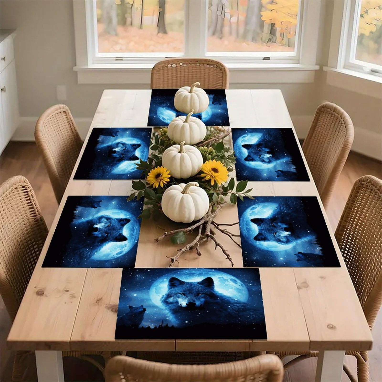 Wolfs Placemats Heat Resistant Non-Slip Place Mats Washable Wipeable Table Mat Kitchen Dining Table Decoration Placemats Indoor Outdoor Place Mats 17.7’’×11.8’’