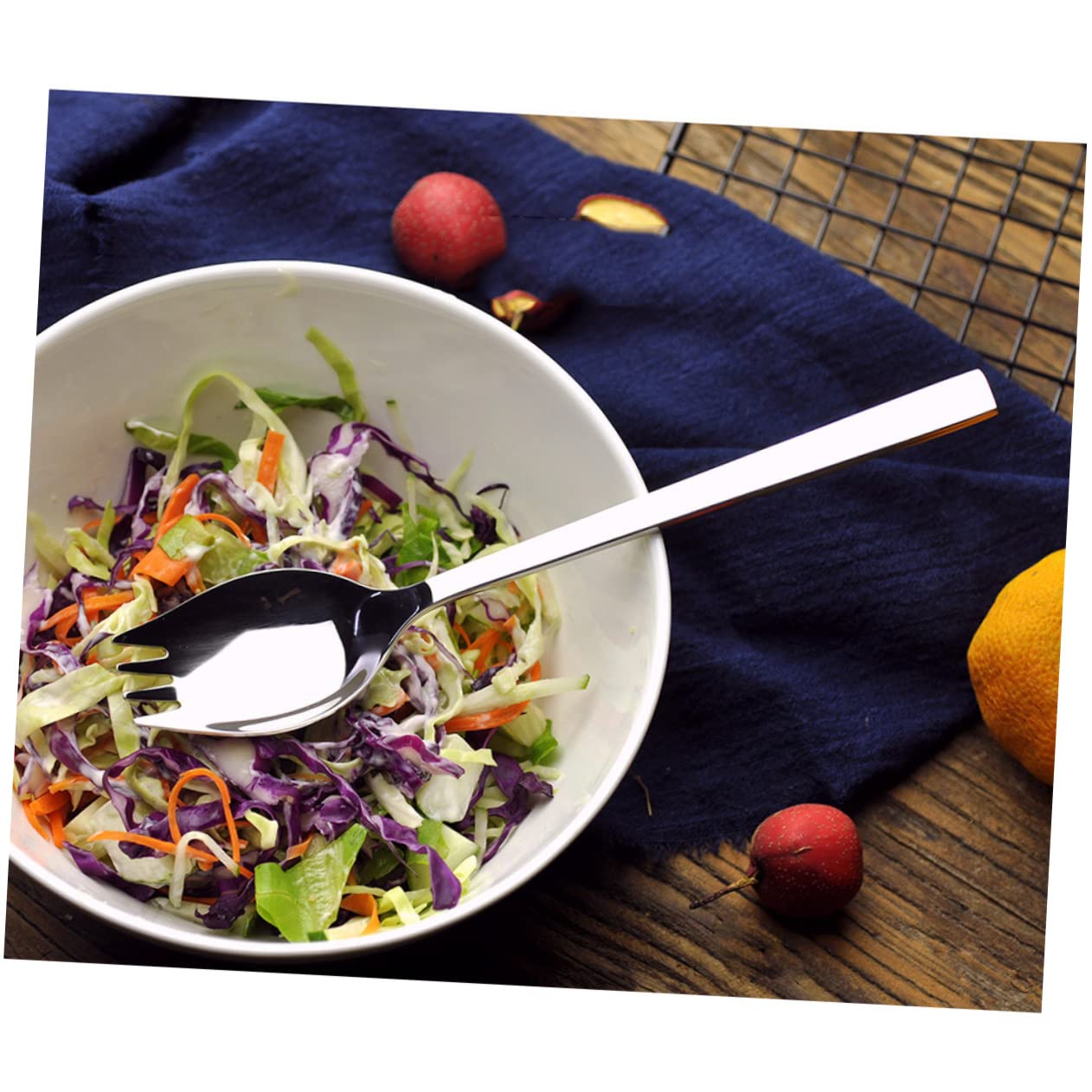 NAMOARLY Farmhouse Style 6pc Salad Serving Spoons Stainless Steel Long Handle Spork Multifunctional Spoon Set