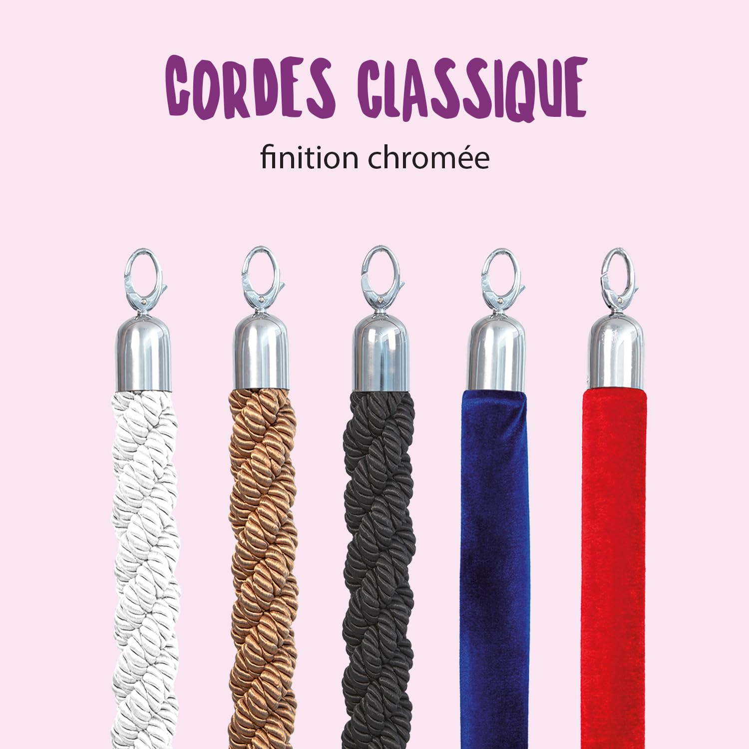 SECURIT - Corde Tressée pour Poteau d'Accueil Classic - Embouts Chromés