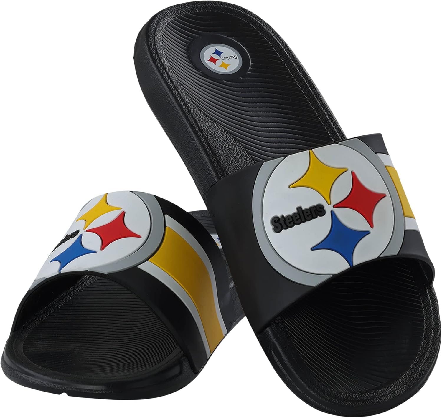 FOCO NFL Men's Striped Big Logo Raised Slide Sandal