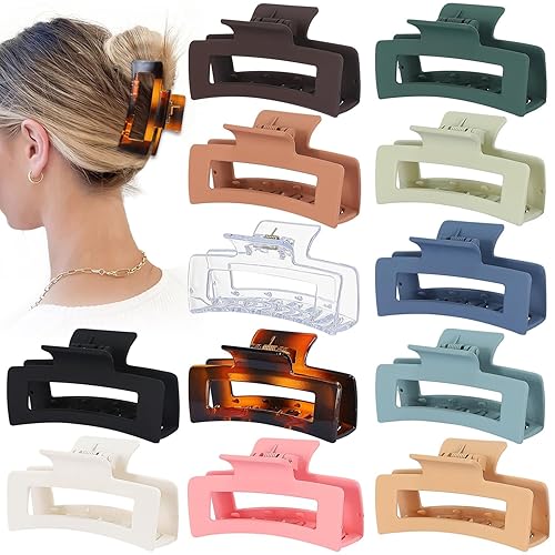 Accesorios para el cabello mediano de 3.5 pulgadas, 12 pinzas cuadradas para cabello grueso y fino, pinzas rectangulares rectangulares de color
