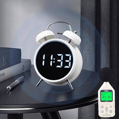 Miniatura 3 de Pequeño reloj despertador electrónico LED de doble campana, reloj despertador de metal ruidoso para dormir pesado, reloj despertador digital para