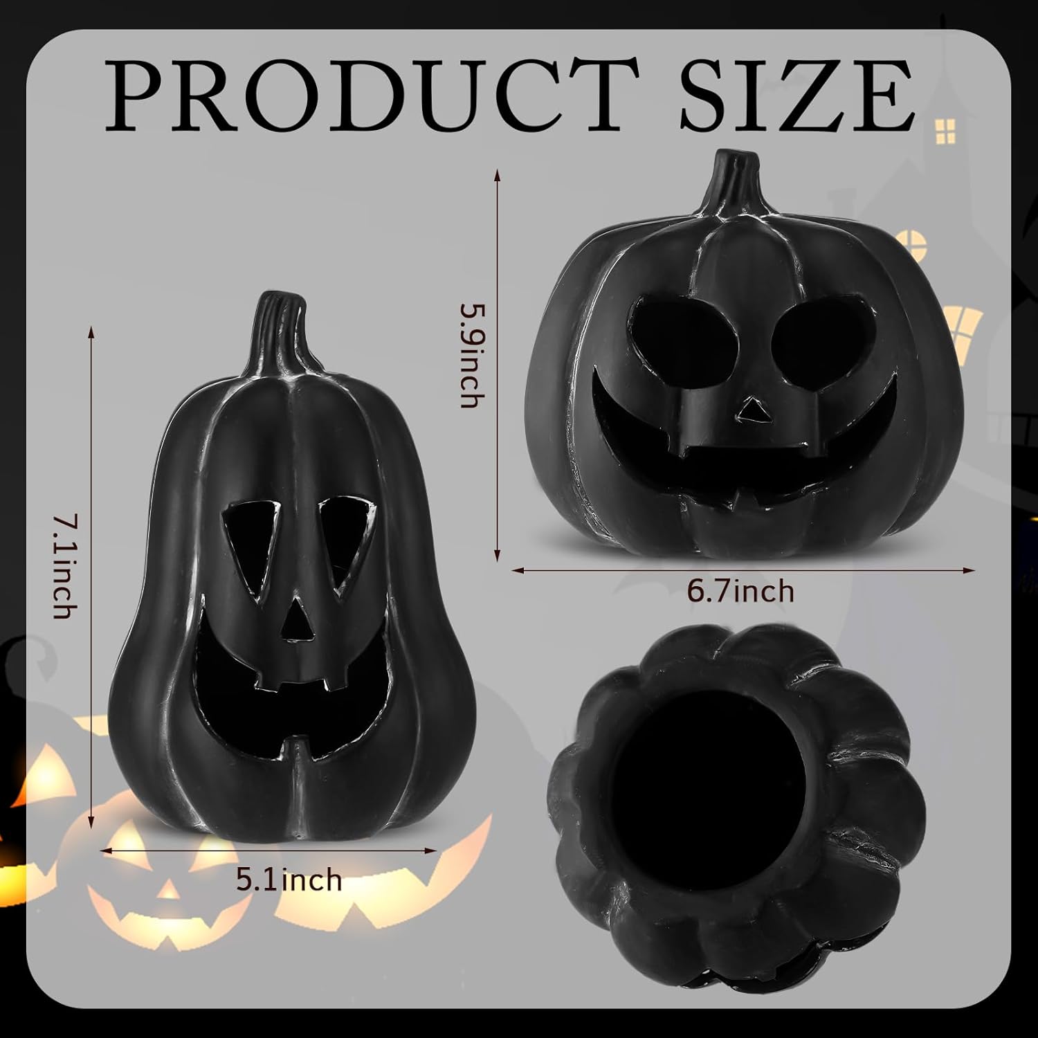 Tioncy 2 Pack Terracotta Pumpkin Decoration Handmade Brown Clay Pumpkin Jack-o-Lantern Halloween Tealight Holder Rustic Farmhouse Fall Home Decor for Table Porch Mantel Indoor Centerpieces (Black)