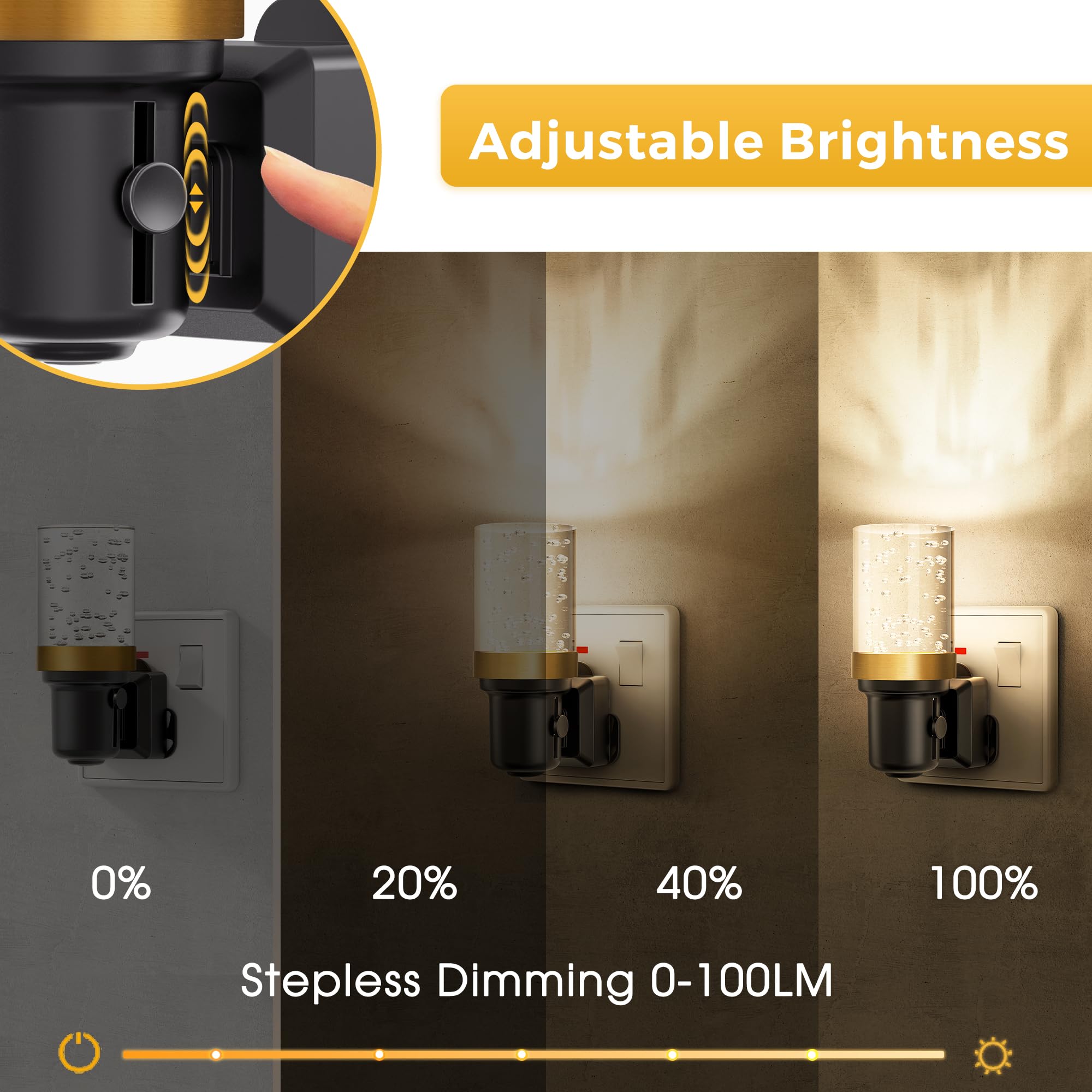 LOHAS-LED Night Light,Acrylic Plug-in Wall Light with Dusk-to-Dawn Sensor, 0-100LM Dimmable, Warm White 3000K - Image 3