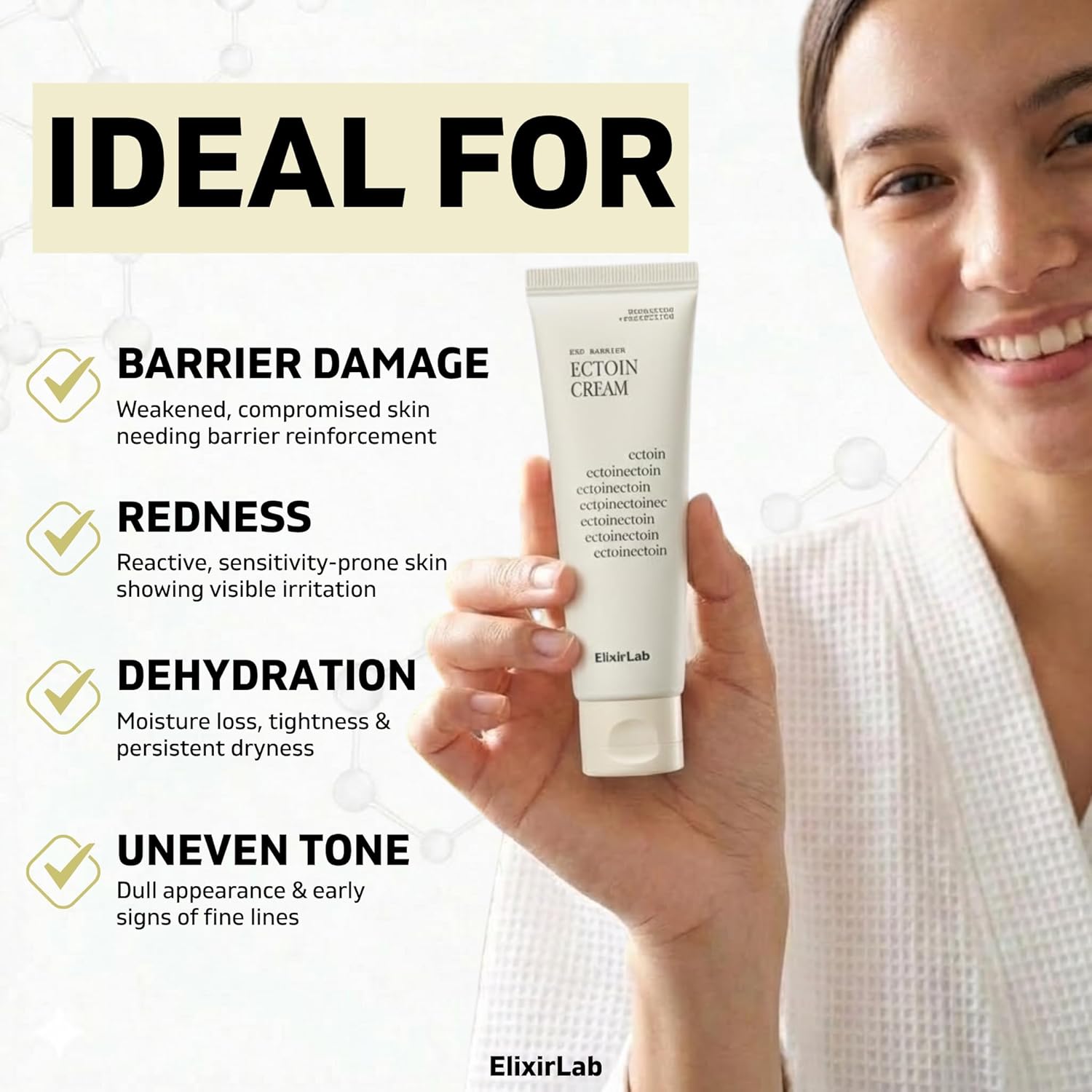 Ectoin Cream 10,000ppm | Korean Barrier Repair Moisturizer with Panthenol, Niacinamide & MELAZERO®V2 | Fragrance-Free for Sensitive, Dry & Reactive Skin | 1.69 fl oz
