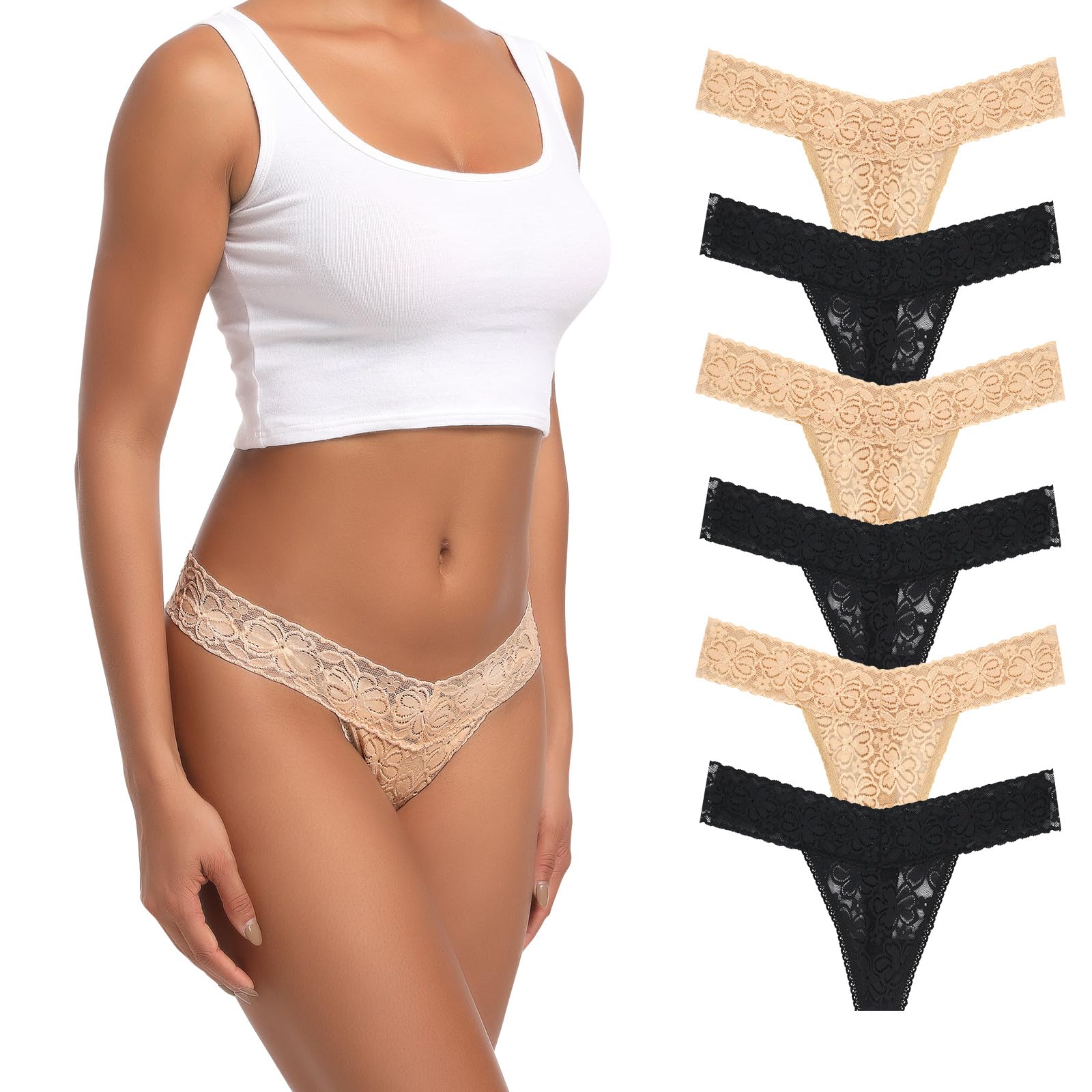 Lace Thongs For Women Plus Size Sexy Underwear T Back Stretch Womens Thongs Underwear 5/6/10 Pack