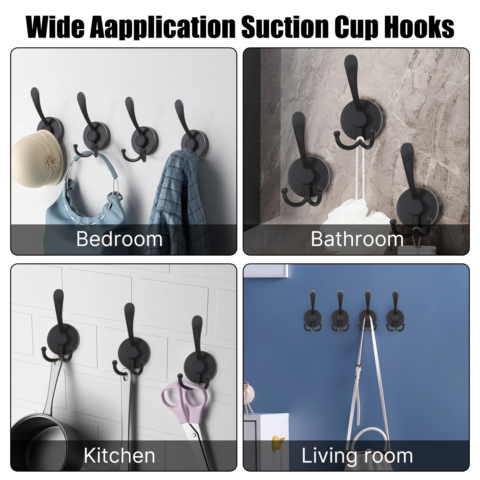 Ganchos con ventosa para ducha, paquete de 4 ganchos para toallas para baño, soporte extraíble de acero inoxidable, ganchos para batas, ganchos para puerta, vidrio, azulejos, espejos, impermeables y