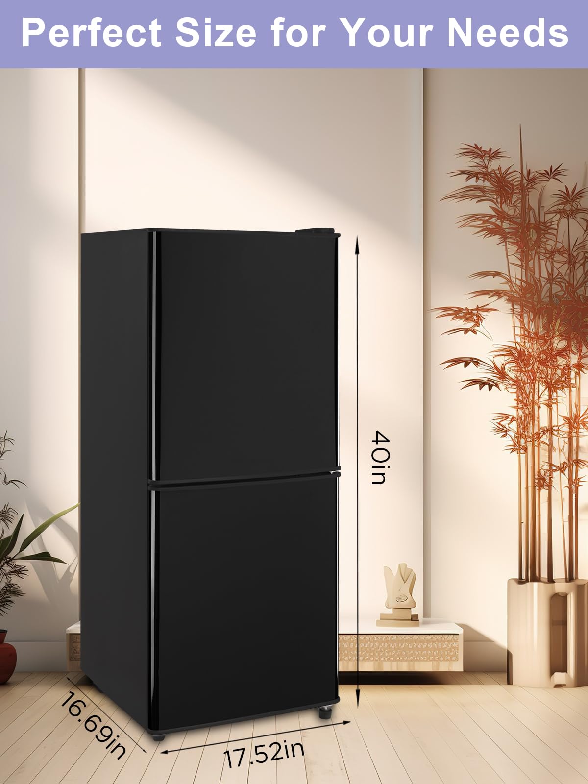 Krib Bling Refrigerator With Freezer 4.0 Cu.Ft With 7 Level Adjustable Thermostat Control 2 Door Energy Saving Bottom Freezer Compact Refrigerator Black on Fridge.com - View 6