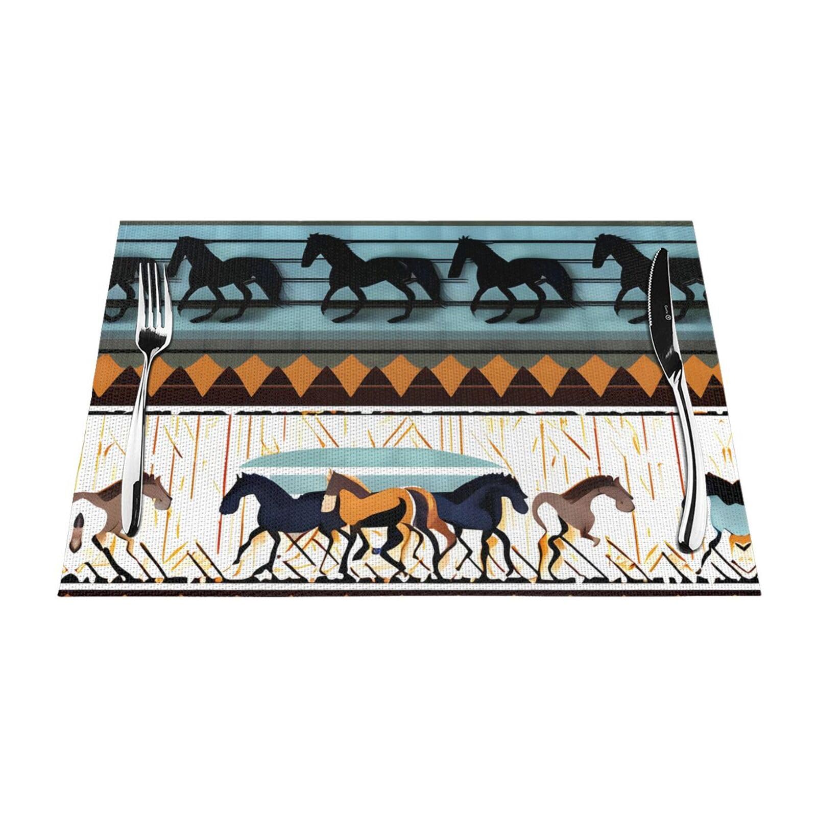 Horse Stripes Pattern 6 Pcs Patterned Woven Placemats are Non-Slip and Heat-Resistant and Complement Any Table