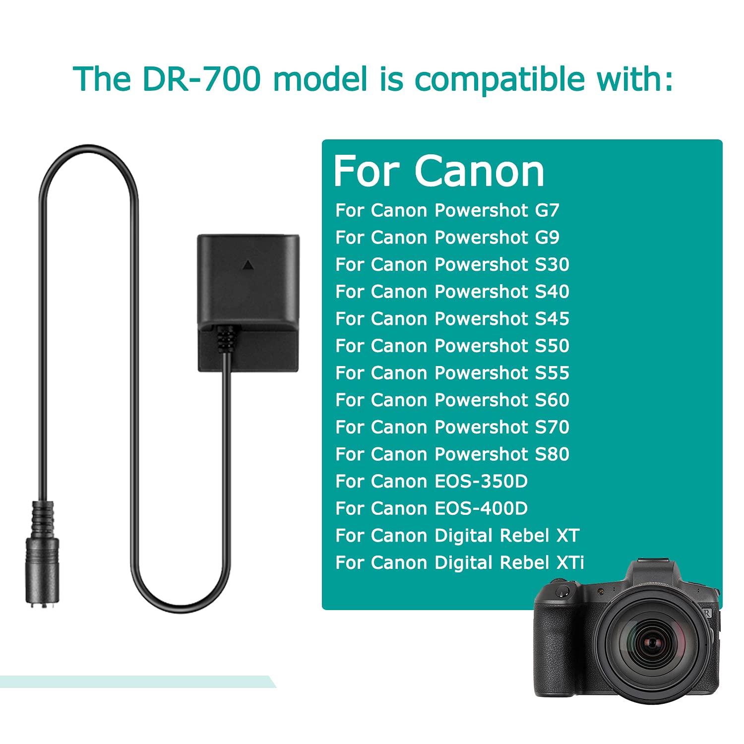 CA-PS700 Adattatore di alimentazione CA DR-700 Batteria fittizia per Canon G7 G9 S30 S40 S50 S60 S70 S80 EOS 350D 400D Fotocamere
