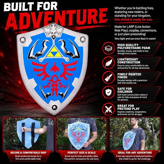 Armory Replicas - Hylian Hyrule Foam Shield LARP - Perfect Costume for LARP, Cosplay, and Conventions