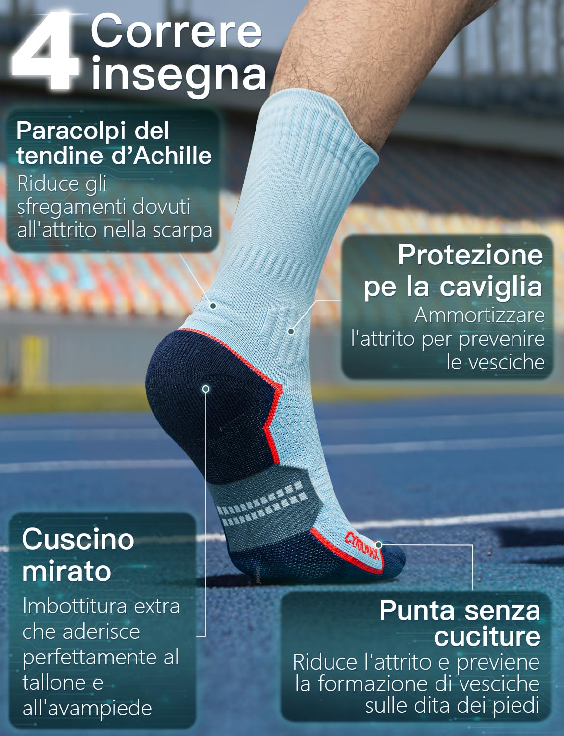 Juclise Bambù Coolmax Compressione Sportivi Calzini Uomo, Anti-vesciche per Allenamento e Trekking​