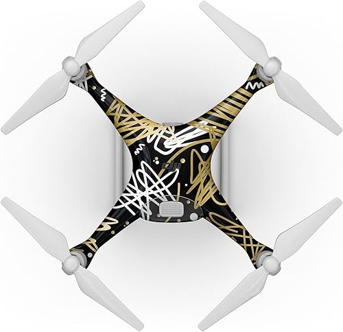 DesignSkinz - Compatible con Drone DJI Phantom 4 - Vinilo protector resistente a los arañazos - Oro y negro Squiggly DesignSkinz - Compatible con Drone DJI Phantom 4 - Vinilo protector resistente a los arañazos - Oro y negro Squiggly